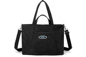 CORIOS Sztruksowa torba na ramię damska torebka o dużej pojemności torba crossbody torba na ramię, Czarny, Large