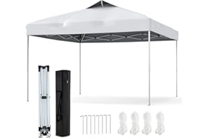 COSTWAY Carpa Plegable 2,95 x 2,95m, Altura Ajustable, Pergolas de Jardin Pop up con 1 Cerradura Central, Bolsa de Transporte, Gazebo Pabellón Plegable Camping Fiesta (Blanco)