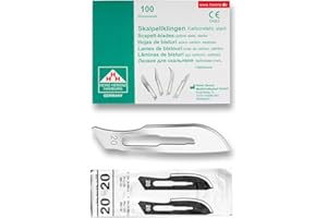 ‎MAY May Skalpellklingen Figur 20 (100 Stück) für Halter Nr. 4 – Sterile Einwegklingen aus Karbonstahl, extrem scharf