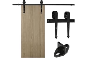 Tubiaz Juego de herrajes para puertas correderas de 183 cm (6FT) de acero al carbono negro con ruedas y carril para puerta corredera de madera puerta corredera puerta corredera hasta 150 kg flecha