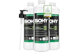 ‎BIOHY BiOHY Spülmittel Plus (3 x 1 Liter) + Pumpspender| Bio Flüssig-Konzentrat für Geschirr mit EU Ecolabel| Extra Kraftvoller Fettlöser| Ideal für Spülmittelspender| Umweltfreundlich & Biologisch Abbaubar