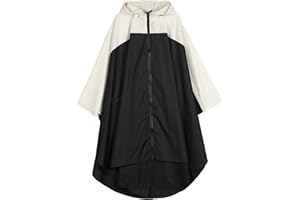 Freesmily Damen Regen Poncho stilvolle wasserdichte Regenmantel mit Kapuze Reißverschluss