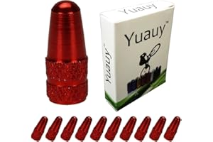 Yuauy 10 PCs Red MTB Bike Bicycle Road Racing Coloured Metal Valve Cap Dust Covers