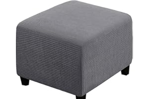 SWJ-SWJSSB Fußhocker Bezug Ottomane Quadratisch Schonbezug Hockerbezug 60x60 /40x40 Stretch Cordstoff Husse für Fußhocker Ottomanischer Hocker-Bezug Überzug Hocker Protector Waschbar(Dark grey,55x55 cm)