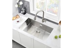 Stainless Steel Kitchen Sink, 75X45X20CM, BoomHoze Undermount Single Bowl Outdoor Campervan Sink with Silencer Pad, Drainer Fittings, Drop in Flushmount or Topmount Installation, Brushed