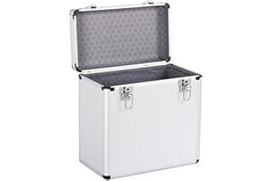 Yaheetech Étui pour Disques Vinyles de 33 Tours Mallette de Rangement pour Collection de DJ Valise Vinyles avec Fermeture à Clé pour 50 Albums 35x20x36 cm Argent
