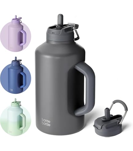 BOTTLE BOTTLE Geïsoleerde waterfles met rietje, 1180 ml, roestvrijstalen waterflessen met handvat en deksel, sport, outdoor, drinkfles voor pillen, grijs