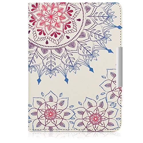 kwmobile Hülle für Tolino Vision 1 / 2 / 3 / 4 HD – Flipcover Case eReader Schutzhülle – Bookstyle Klapphülle Vintage Blumenring Design Pink Blau Weiß - 6