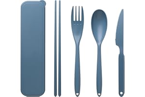 FAUMSUT Zestaw sztućców podróżnych z etui, zestaw sztućców wielokrotnego użytku, przenośny zestaw pałeczek nóż widelec łyżka na piknik kemping szkoła biuro jedzenie