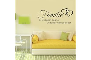 HMKAUFEN "Familie ist wo Leben beginnt" Wall Sticker - Heart Decoration for Home | Loving Family Wall Decoration with Wording "Liebe niemals endet" (29 x 66 cm)