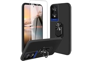 JDXHFF Hülle Kompatibel mit TCL 40 NXTPAPER 4G / TCL 50 SE (6.78") Schwarz und 360° Drehbarer Ständer und Panzerglas Displayschutzfolie - Schutzhülle Weich Silikon Flexibel TPU Tasche Case Black