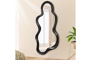LZUSO Black Asymmetrical Mirror for Wall Irregular Wood Frame Modern Artistic Wall Mirrors Decorative Vanity Bathroom Living Room Bedroom Entryway Hallway Cute and Stylish Cloud Mirror Large 76x36cm