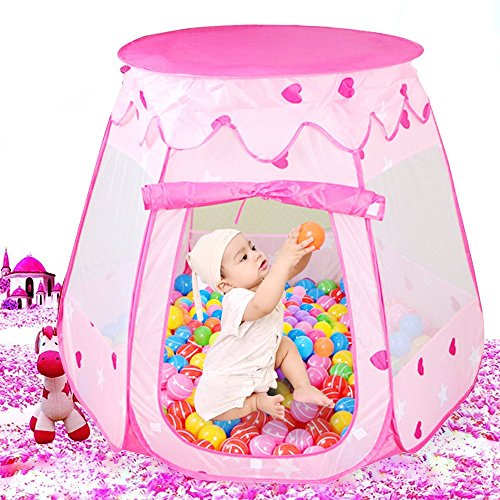 Baby Play Tent, GIM Kids Pink Princess Play Tent Castle with 100 PCS Ocean Balls Foldable Popup Balls Play Tent Playhouse Indoor Outdoor (Pink, 47 * 35 Inch)