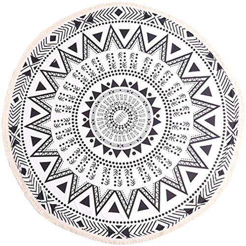 Lalang Modische Sommer Schwarze und weiße Große Runde Mit Fransen Strandtücher Hippie Boho-Stil