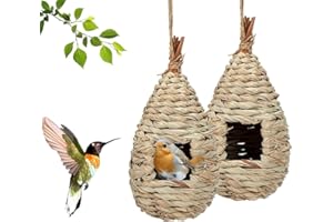 CAIYUANGJ 2 Pezzi Nido per Uccelli, Casetta per Uccelli, Casetta per Uccelli da Appendere, Natural Casa degli uccelli di paglia, Nido per Uccellini da Esterno, per Piccoli Uccelli Come Colibrì, 11.5x22 cm