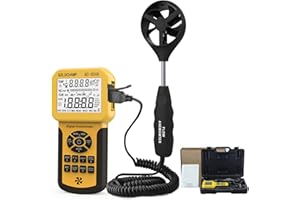 GOLDCHAMP Wind Speed Meter, Anemometer Handheld Split Measuring Fan, 0.3-45m/s Professional Digital Wind Gauges CFM for HVAC, with Thermometer Test, Data Record, Back Light, USB Interface Connect to Computer