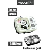 Paslanmaz &Ccedil;elik Desenli Beslenme Kutusu - 820 ml Renkli ve Eğlenceli &Ccedil;ocuk Beslenme Kabı (Beyaz)