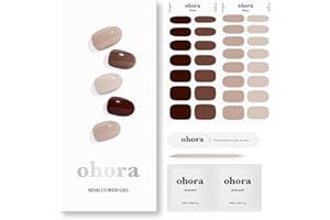 ohora Semi Cured Gel Nail Strips (N Roasting) - Works with Any Nail Lamps, Salon-Quality, Long Lasting, Easy to Apply & Remove - Includes 2 Prep Pads, Nail File & Wooden Stick
