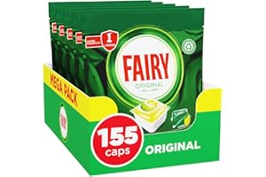 Fairy Detersivo Pastiglie Lavastoviglie, Brillantante, 155 Capsule Lavastoviglie, Original Limone, Azione Pulente Al Primo Lavaggio, Efficace Sul Grasso Incrostato Con Azione Brillante