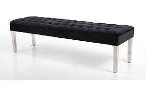 Modernique Precious Dining Bench Hallway Seat in Black, Grey, Beige Velvet 135 Length (Black Velvet)