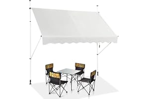 COSTWAY Tenda da Sole per Balcone, Tenda da Sole a Morsetto per Esterno, Regolabile in Altezza, Telaio Telescopico Senza Forare, Telo Resistente ai Raggi Solari (250 cm, Beige)