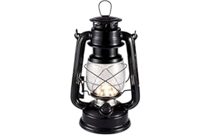WISHOMEE Vintage LED Hurricane Laterne, warm weiß Batterie betrieben Laterne, antike Metall hängen Delaterne mit Dimmer-Schalter, 15 LEDs, 150 Lumen für Innen oder Außennutzung (schwarz)