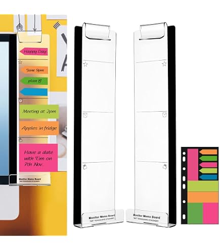 Office Desk Accessories - 2pcs Transparent Monitor Memo Boards With Phone Holder - Acrylic Sticky Note Organizer