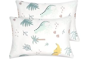 ‎FITTIA Fittia Kuscheliger Gestrickter Kissenbezug Kinder 40x60 Baby Kopfkissenbezug Kleinkind Kissenhülle aus Bio Baumwolle für Kinderwagen, 2er-Pack mit Dinosaurier Gemustert 40x60cm