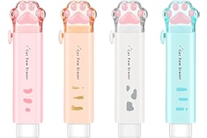 HDKAJL 4 Pcs Cat Paw Eraser, Cute Cat Paw Erasers, Push-Pull Cute Cat Paw Rubber Eraser, Cute Cat Paw Erasers Easy Error Correction Use at School Homework Office Writing Office School Supplies