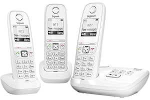 Gigaset AS405A Trio Téléphone sans Fil DECT/GAP Répondeur 3 Combinés Blanc [Version Française]