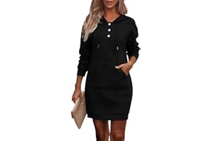 TrendiMax Robe à Capuche pour Femme Automne Transition Sweat à Capuche Texture Bouton Manches Longues Robes avec Capuche,