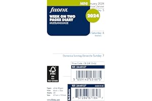 Filofax Mini semaine sur deux pages 4 langues pour agenda 2024, blanc