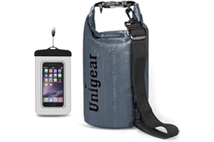 Unigear Sac étanche 2 L/5 L/10 L/20 L/30 L/40 L avec étui pour téléphone et Longue bandoulière réglable pour Bateau/Kayak/pêche/Rafting/Natation/Camping/Snowboard