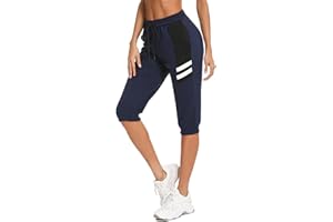 Terecey Pantalón Pirata Mujer 3/4 Delgada Pantalon Chandal Mujer con Bolsillos Pantalones Piratas Mujer Verano para Yoga Fitness Entrenamiento Correr