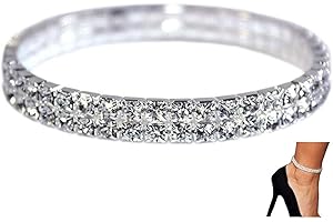 LucBuy 2 tobilleras de diamantes brillantes, pulsera elástica brillante para el pie, joyería de verano para novia