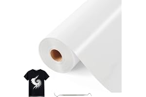 Bocguy Rouleau Vinyle Thermocollant Blanc pour Tissus 30,5 CM X 10 M avec Outil Désherber, Flex Thermocollant pour Tissus, Cricut et Découpe Silhouette (Blanc)