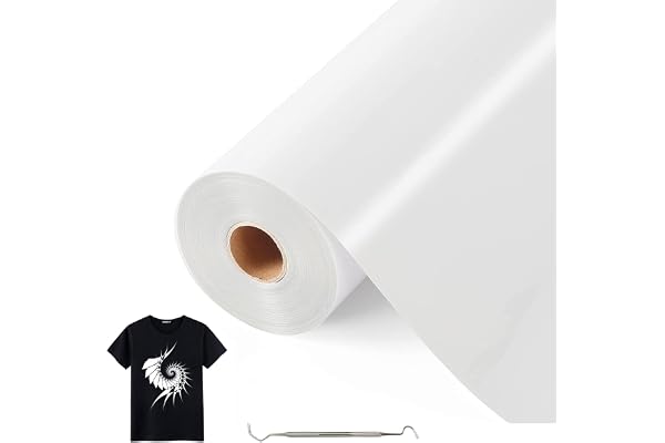 Bocguy Rouleau Vinyle Thermocollant Blanc pour Tissus 30,5 CM X 10 M avec Outil Désherber, Flex Thermocollant pour Tissus, Cricut et Découpe Silhouette (Blanc)