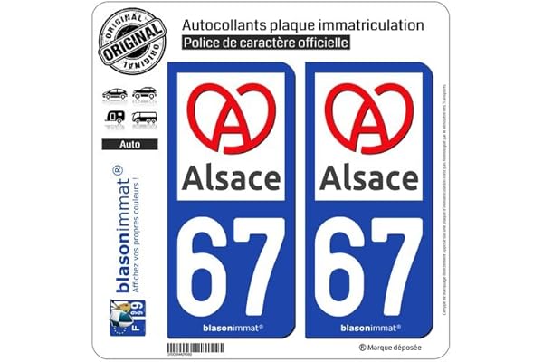 blasonimmat 2 Autocollants Plaque immatriculation Auto 67 Alsace - Région II