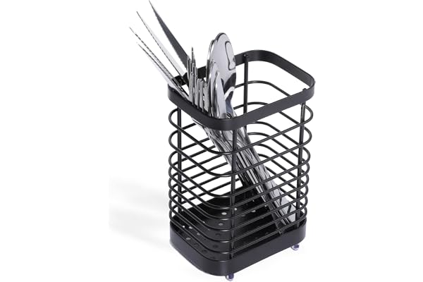 Toski bestickkorg i rostfritt stål, bestickhållare i metall, rostfri, liten bestickkorg för att organisera lådor och bänkskivor i alla kök, L 10 x B 7,5 x H 15 cm