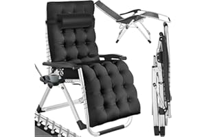 TecTake® Sdraio da Giardino, Sdraio Lettino Prendisole Richiudibile, Sdraio Mare con Cuscino Poggiatesta, Tessuto Traspirante, Schienale con Regolazione Continua, Ripiano Portaoggetti - Nero