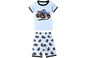 MORBUYSHOP Morbuy Pijamas Dos Piezas para Niños de Manga Corta, Moda Coche Aeronave Patrón Juego de Pijamas de Algodón, Verano Pijamas de Cuello Redondo con Pantalones Cortos