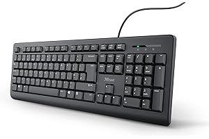Trust Taro Wired Keyboard, Qwerty UK Layout, Quiet Keys, Full-Size, Spill-Resistant, 1.8 m Cable, USB Plug and Play, Keyboard for PC, Laptop, Mac - Black