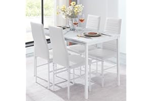 TRESBIEN Dining Table and Chairs Set 4, Modern MDF Dining Table and 4 Faux Leather Chairs