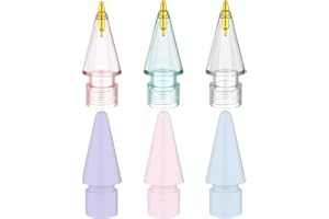 FAFALITHIC Lot de 6 Pointes de Rechange Colorées Compatibles avec Apple Pencil 2ème Génération, Apple Pencil 1ère Génération, Apple Pencil (USB C) et Apple Pencil Pro (3Original/3Tansparent)