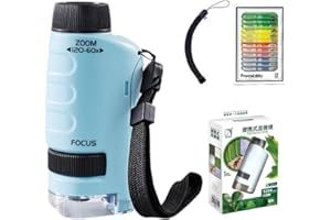 YXRRVING Minilabsters Miniscope Kids,60-120x Pocket Microscope with 12PCS Microscope Slide, Portable Microscope, Handheld Microscope, Led Lighted Pocket Microscope for Scientific Exploring , Students, Kids