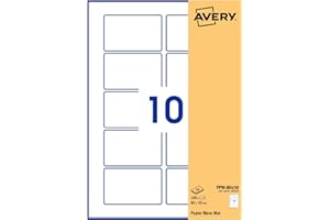 Avery - Pochette De 100 Étiquettes Autocollantes Rectangulaires, Papier Blanc, Format 80X50 mm, Personnalisables Et Imprimables Laser, Jet D'Encre Et Copieur (PPW-80X50.Fr)