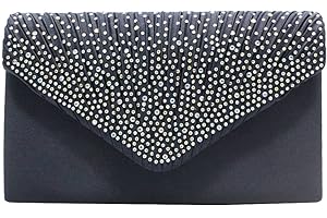 wocharm Womens Ladies Satin Diamante Clutch Bag Envelope Handbag Evening Bridal Bag Wedding Fashion Prom Vintage Shoulder Bags