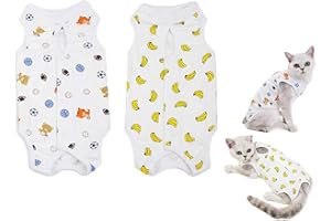 Tineer 2 Packs E-Collar Alternativa para Gatos - Traje de recuperación quirúrgica Profesional para heridas Abdominales después de la cirugía - Ropa fisiológica para Gatitos (M, Ball + Banana)