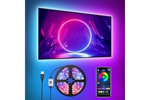 ‎ROMWISH TV LED Podświetlenia 3M, Romwish 9.8FT LED Strip Lights z Bluetooth APP Control dla 40-50 cala TV, 16 milionów kolorów, Music Sync Color Changing + wrażliwy Mic + Timing Function, Adapter USB Powered
