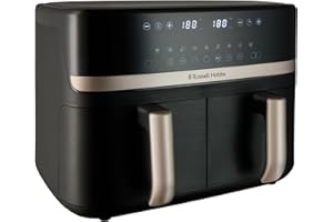 Russell Hobbs Dual Air Fryer 9L Rapid Airfryer [Dual Basket/Zone, Low-Noise, 9 Programs] satisfry (Dishwasher safe drawers, Max 200℃, Oil Free Cooking, Roast, Bake, Grill, Keep warm) 27680
